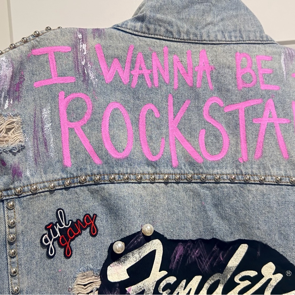 POL Denim Jean Jacket Light Blue with Pink Rockstar Graphic - Picture 7 of 13